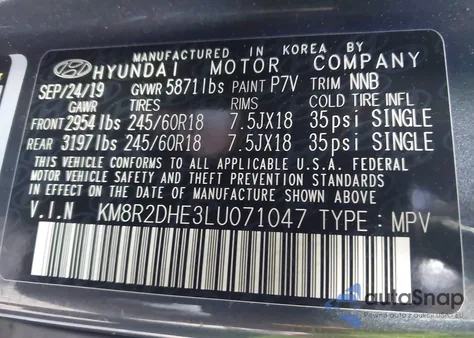 2020 Hyundai Palisade Sel z USA, uszkodzony, nr VIN KM8R2DHE3LU071047
